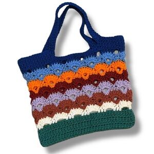 Hand Crafted Crochet Tote Striped Multi Colored